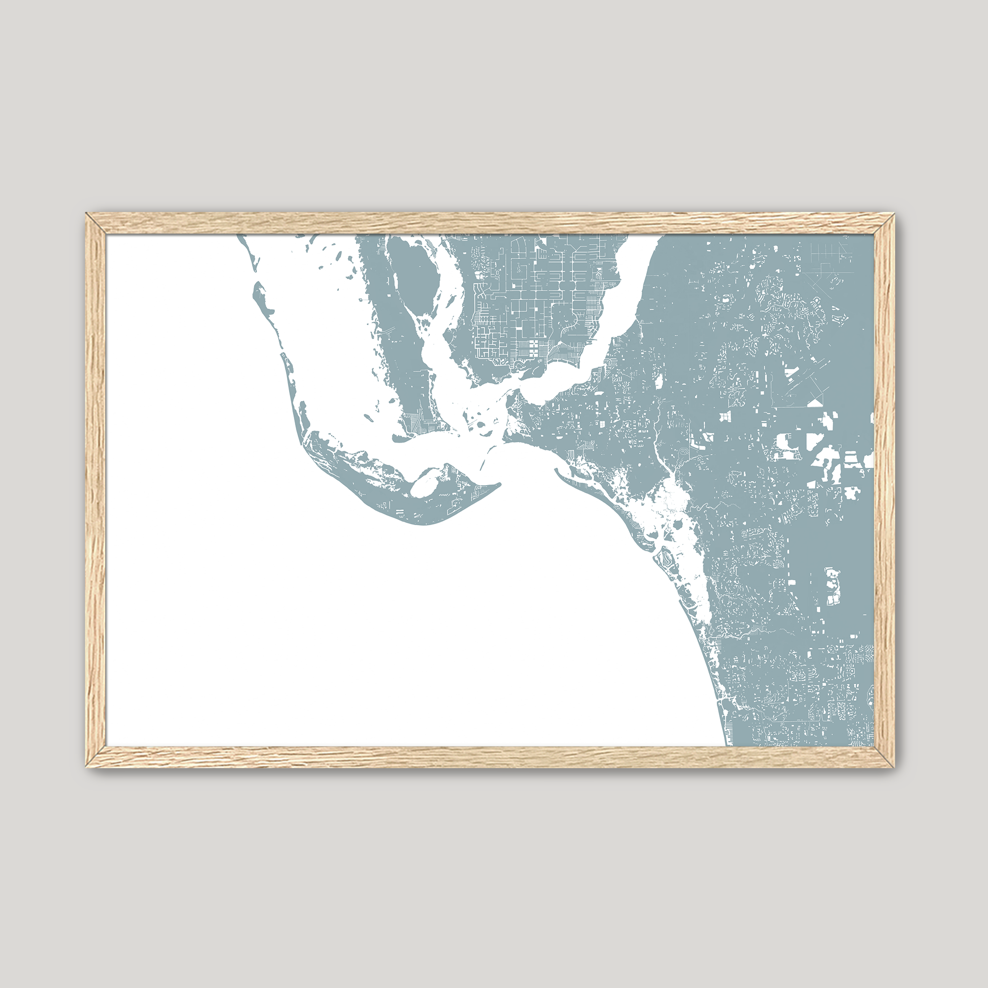 Sanibel Coastal Map — Fine Art Print Horizontal, soft-blue, Oak, 10x8