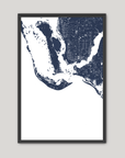 Sanibel Coastal Map — Fine Art Print Vertical, navy, Black Frame, 8x10