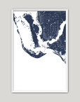 Sanibel Coastal Map — Fine Art Print Vertical, navy, White Frame, 8x10