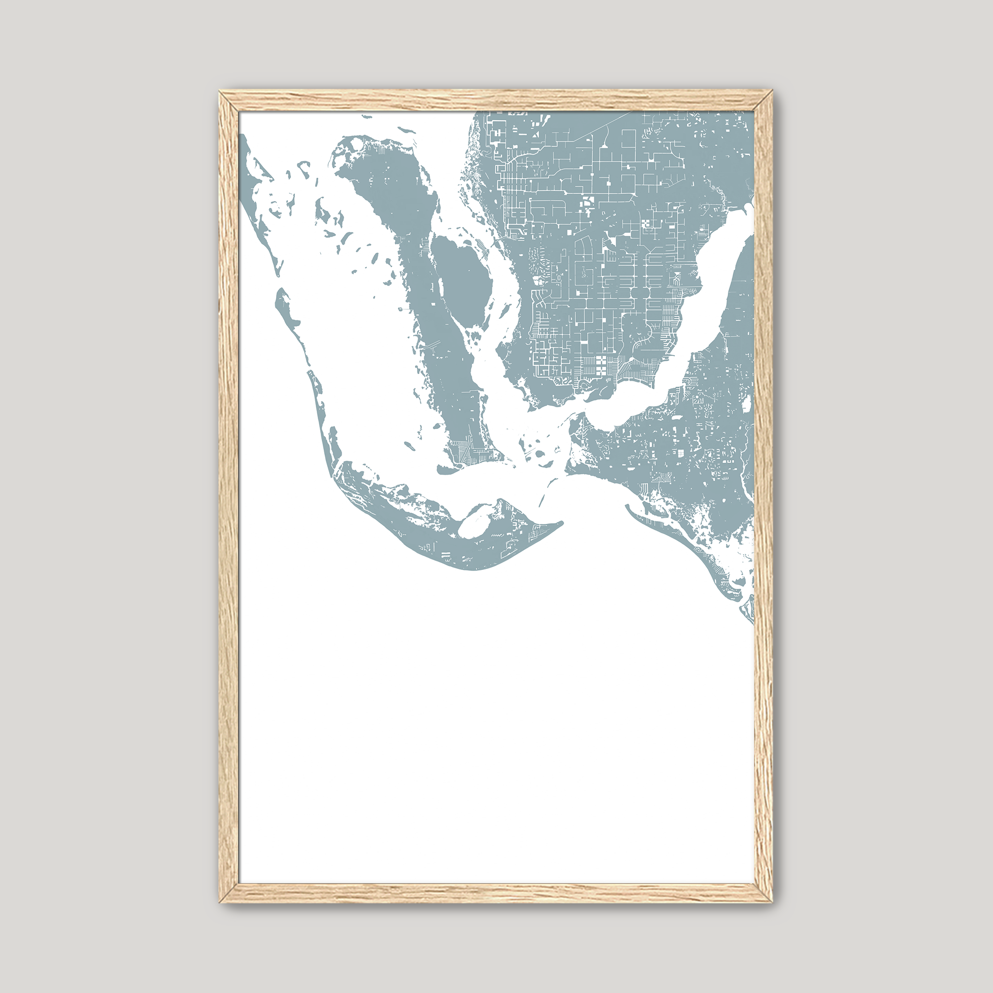 Sanibel Coastal Map — Fine Art Print Vertical, soft-blue, Oak, 8x10