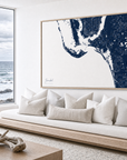 Sanibel canvas map — sea-view bench interior