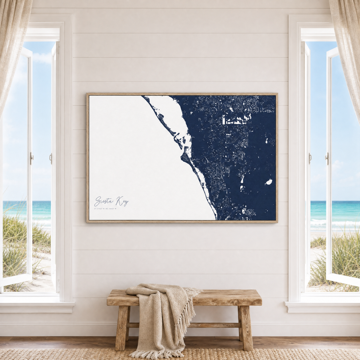 Siesta Key canvas map — window-scene interior