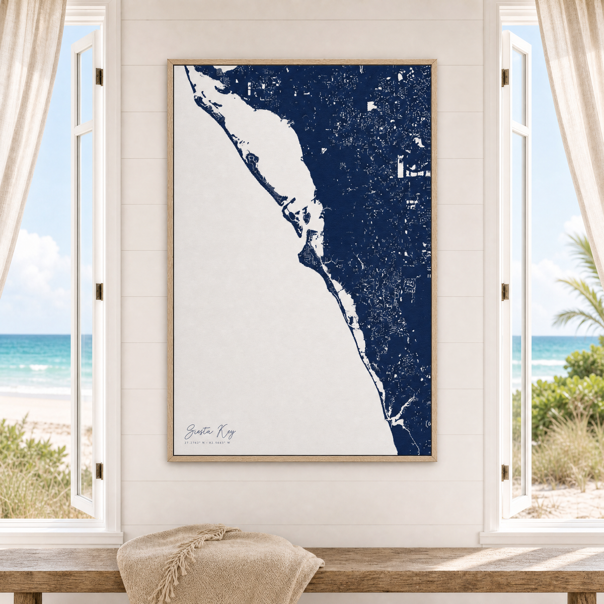 Siesta Key canvas map — window-scene interior