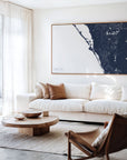 Siesta Key navy horizontal canvas map in an oak framed room scene