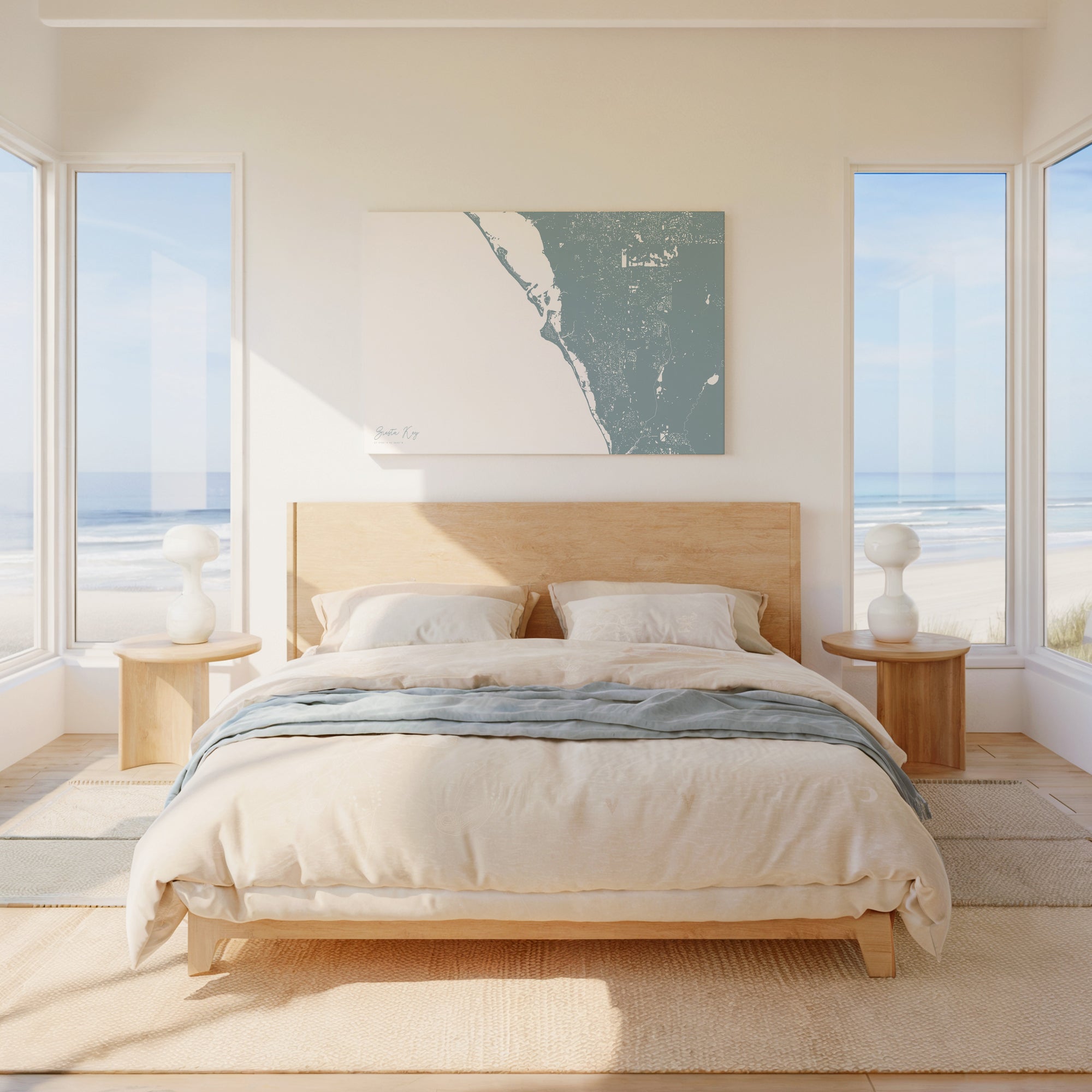 Siesta Key soft blue horizontal wrapped canvas map in the ratio 3:2 hand mockup