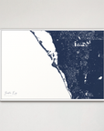 Siesta Key Coastal Map — Canvas Horizontal, navy, White Frame