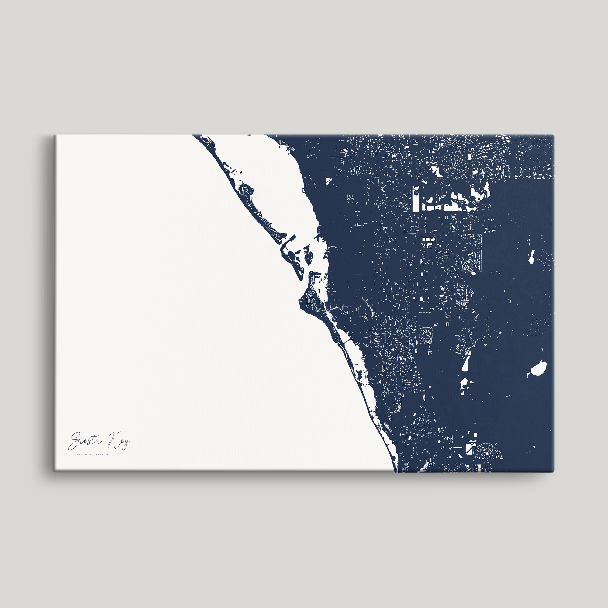 Siesta Key Coastal Map — Canvas Horizontal, navy, No Frame