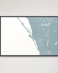 Siesta Key Coastal Map — Canvas Horizontal, soft-blue, Black Frame