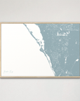 Siesta Key Coastal Map — Canvas Horizontal, soft-blue, Natural Oak