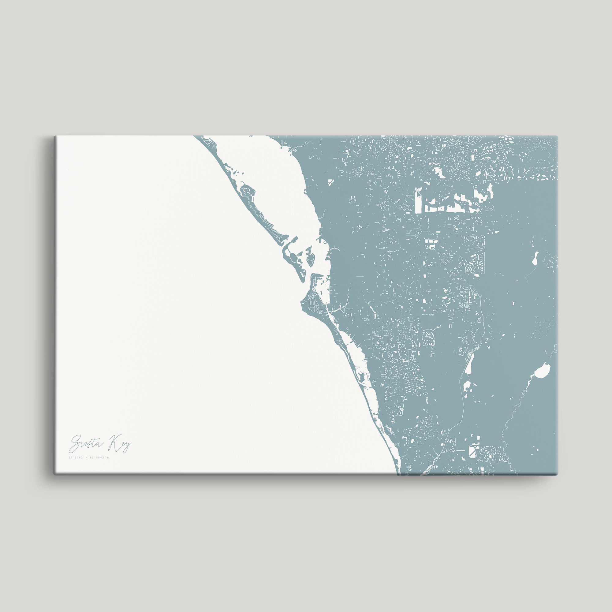 Siesta Key Coastal Map — Canvas Horizontal, soft-blue, No Frame