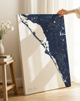 Siesta Key navy vertical wrapped canvas map in the ratio 2:3 hand mockup