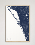 Siesta Key Coastal Map — Canvas Vertical, navy, Natural Oak