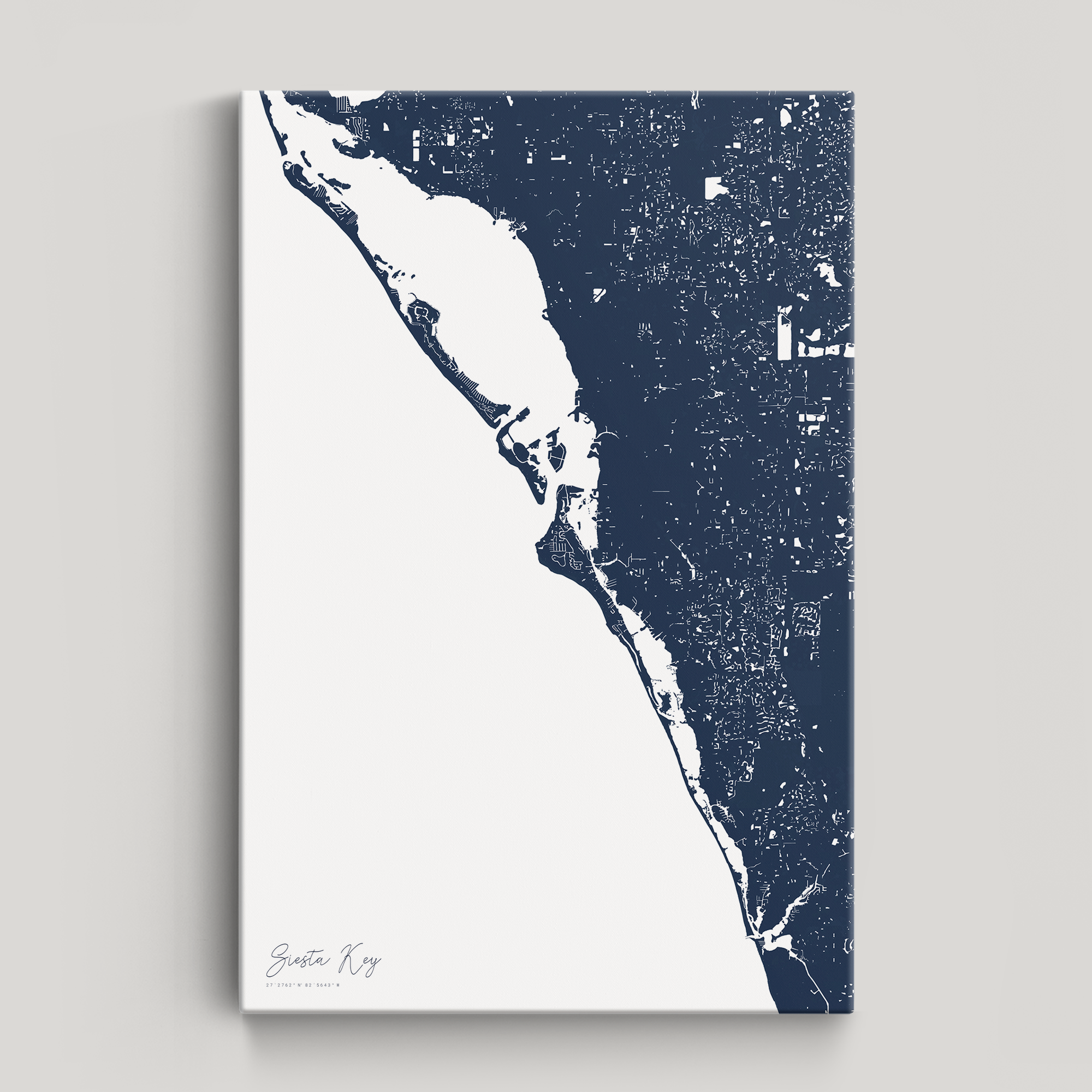 Siesta Key Coastal Map — Canvas Vertical, navy, No Frame