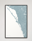 Siesta Key Coastal Map — Canvas Vertical, soft-blue, Black Frame
