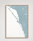 Siesta Key Coastal Map — Canvas Vertical — soft-blue, Light Wood