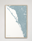 Siesta Key Coastal Map — Canvas Vertical, soft-blue, Natural Oak