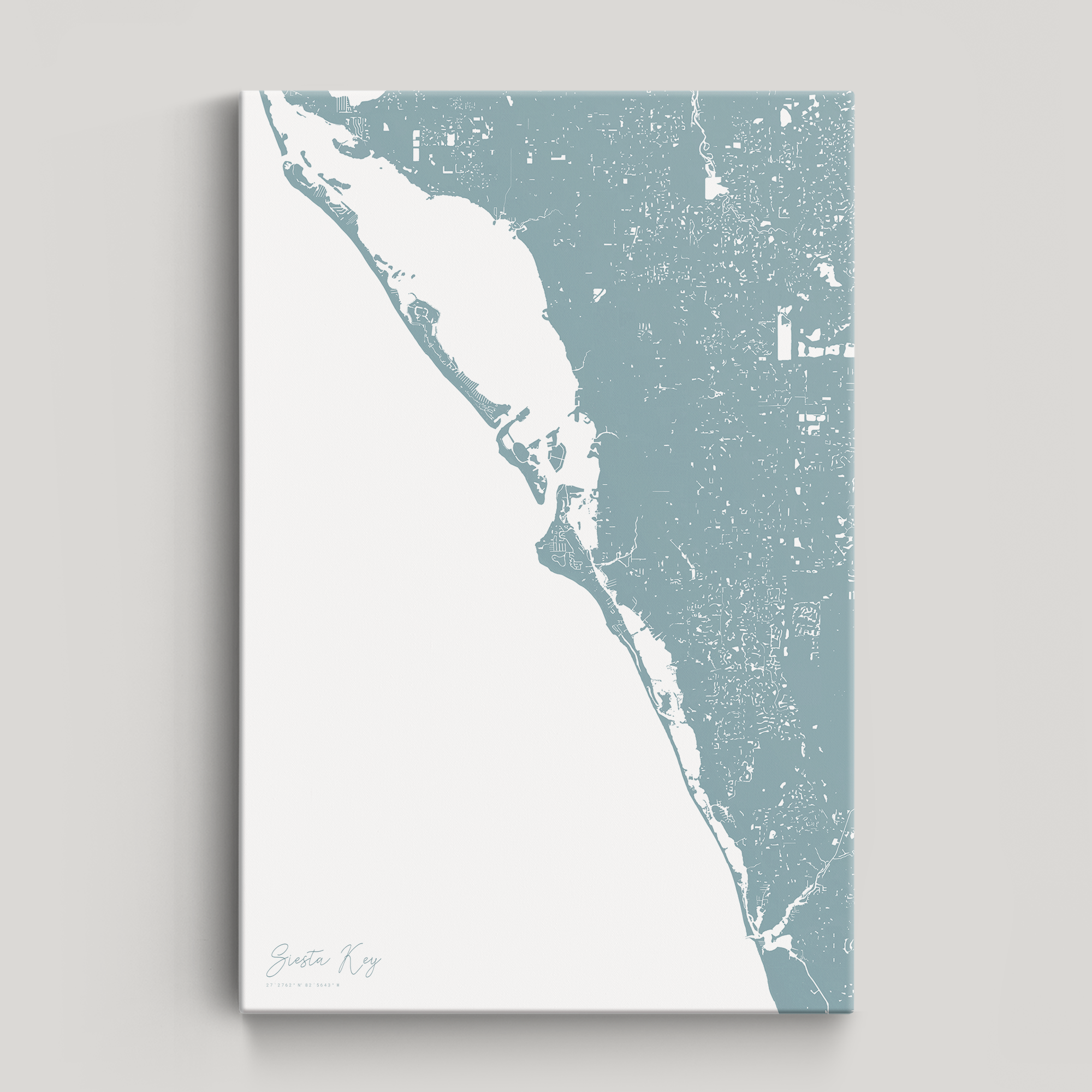 Siesta Key Coastal Map — Canvas Vertical, soft-blue, No Frame