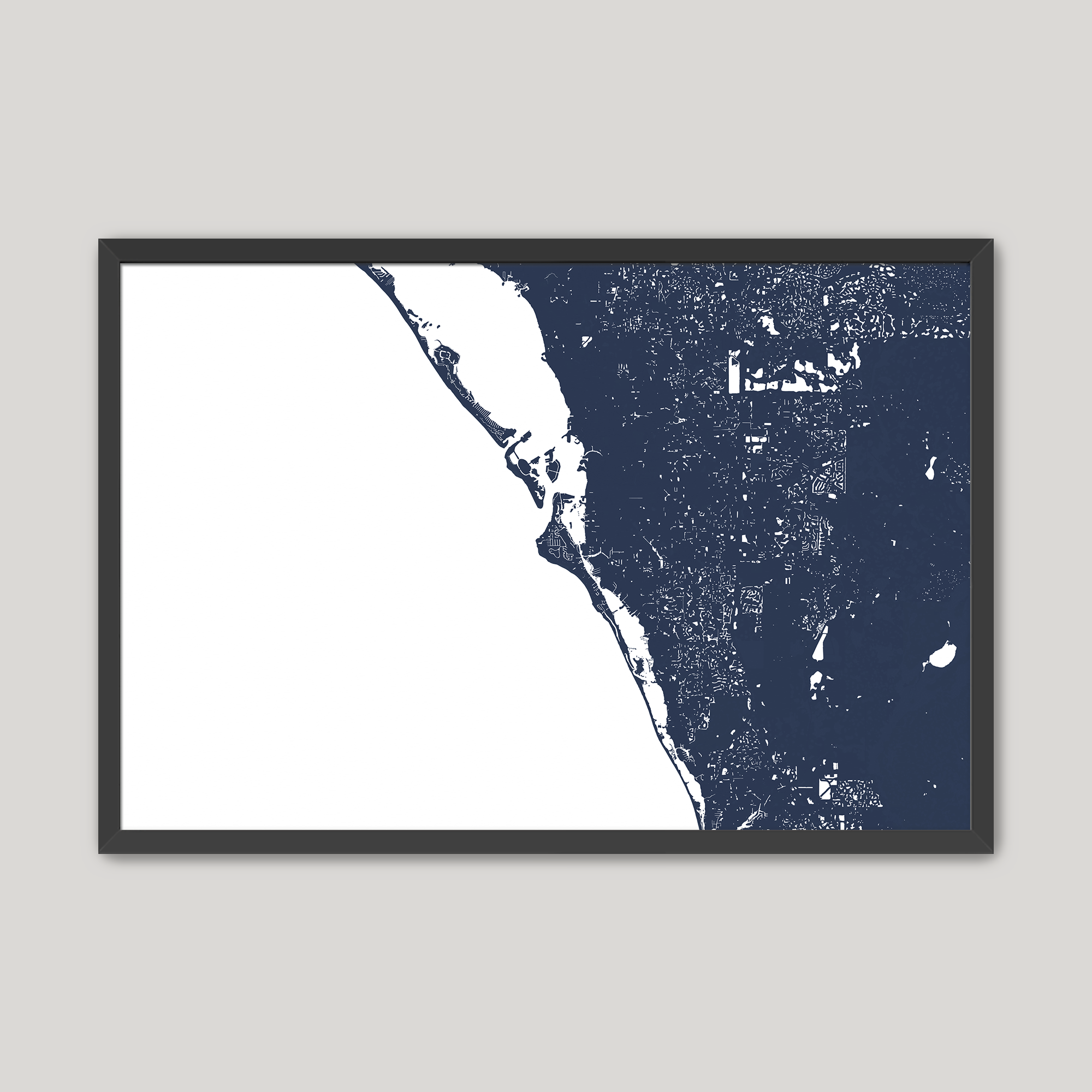 Siesta Key Coastal Map — Fine Art Print Horizontal, navy, Black Frame, 10x8