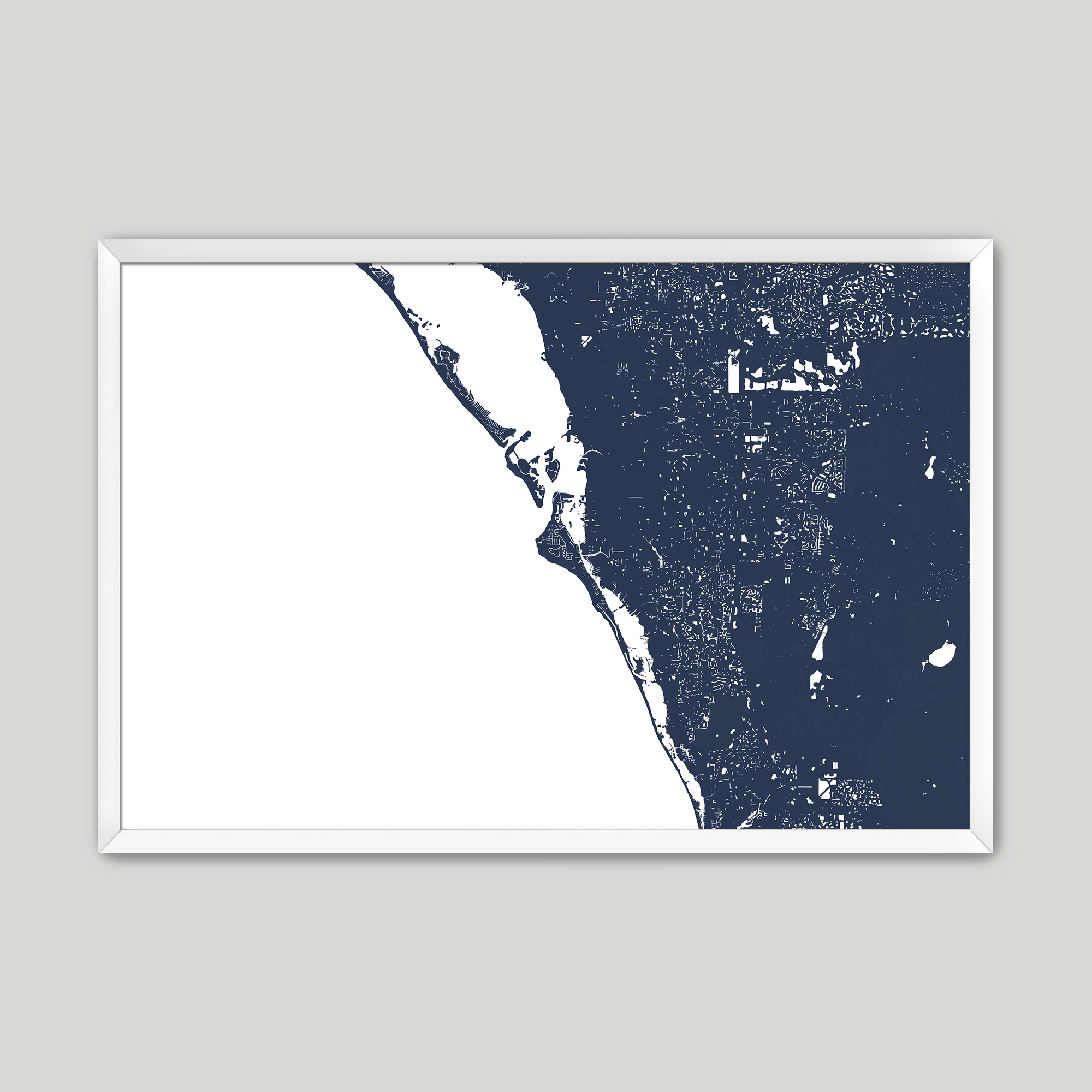 Siesta Key Coastal Map — Fine Art Print Horizontal, navy, White Frame, 10x8