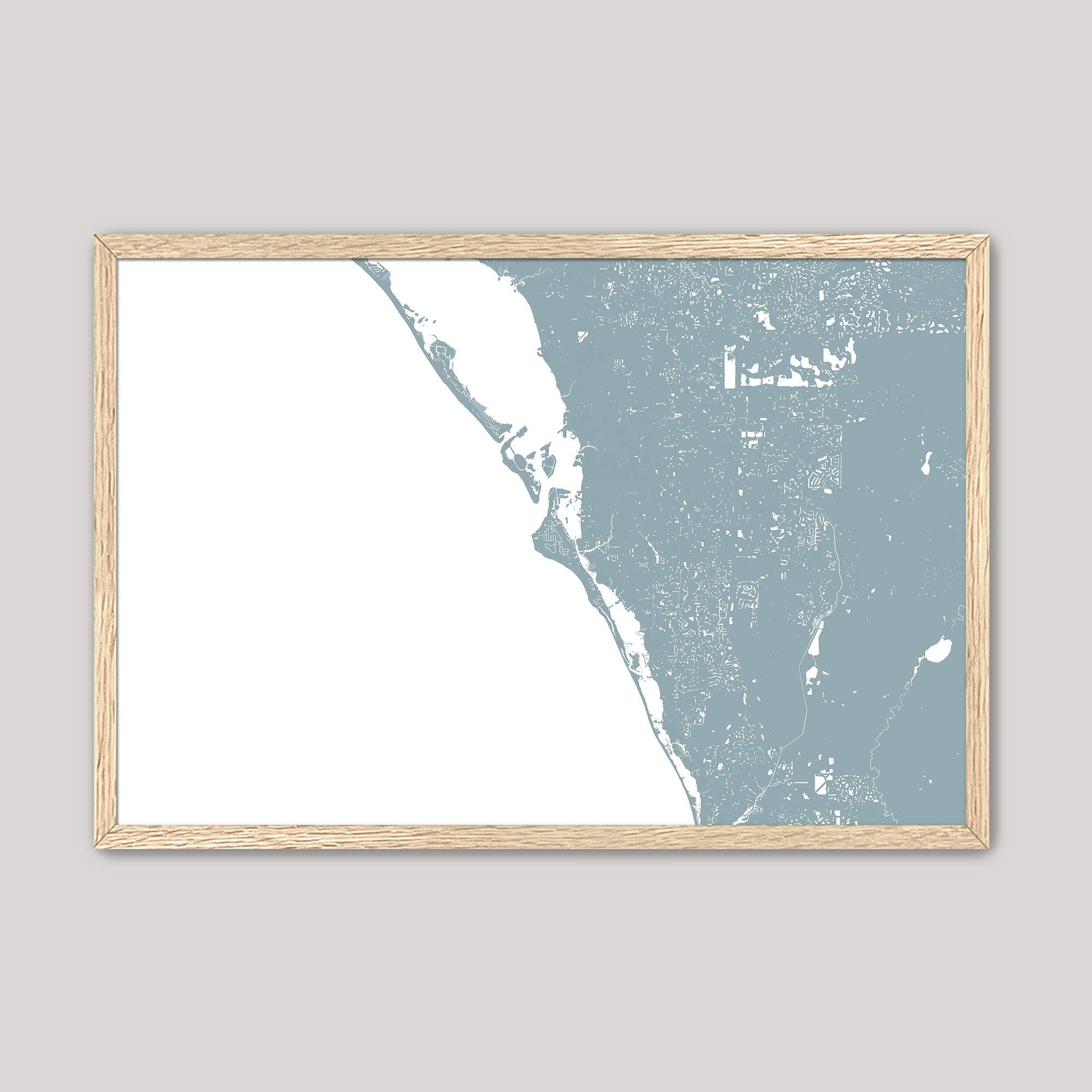Siesta Key Coastal Map — Fine Art Print Horizontal, soft-blue, Oak, 10x8