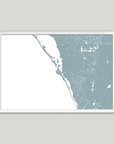 Siesta Key Coastal Map — Fine Art Print Horizontal, soft-blue, White Frame, 10x8