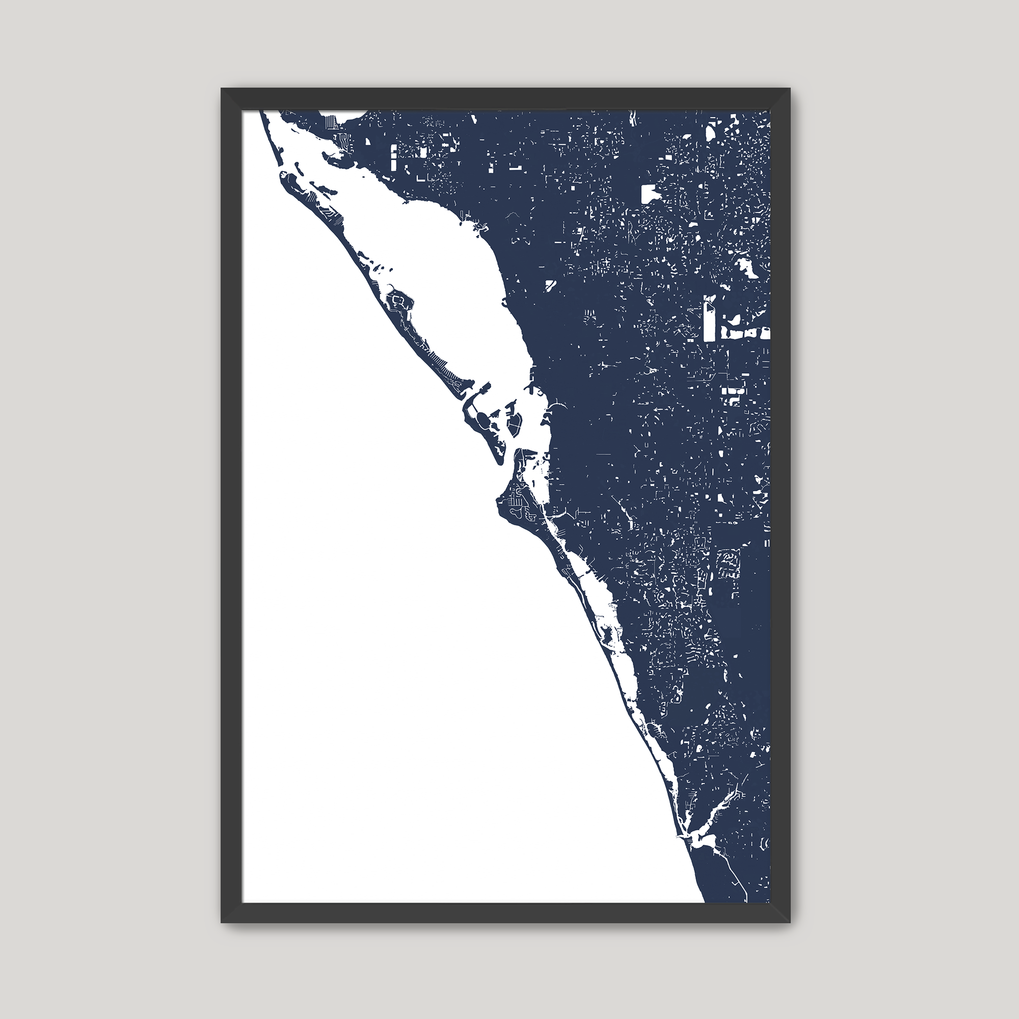 Siesta Key Coastal Map — Fine Art Print Vertical, navy, Black Frame, 8x10