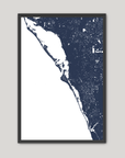 Siesta Key Coastal Map — Fine Art Print Vertical, navy, Black Frame, 8x10