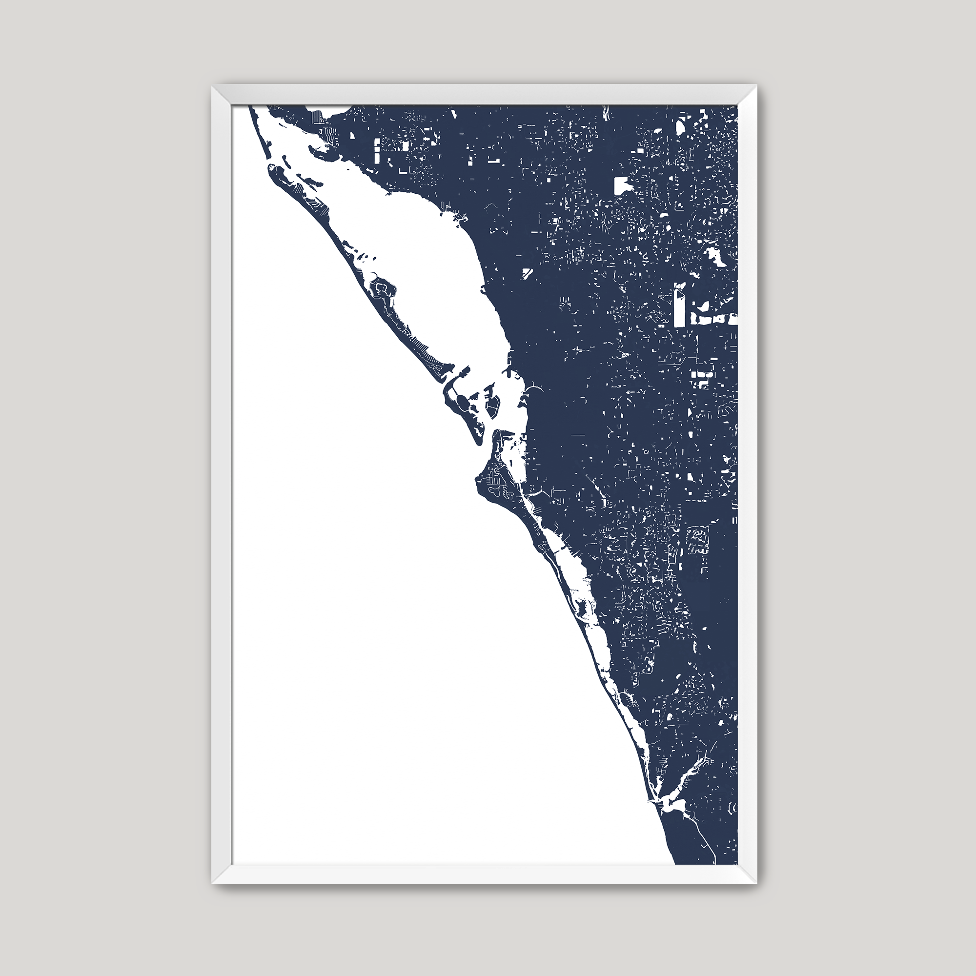 Siesta Key Coastal Map — Fine Art Print Vertical, navy, White Frame, 8x10