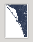 Siesta Key Coastal Map — Fine Art Print Vertical, navy, White Frame, 8x10