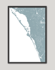 Siesta Key Coastal Map — Fine Art Print Vertical, soft-blue, Black Frame, 8x10