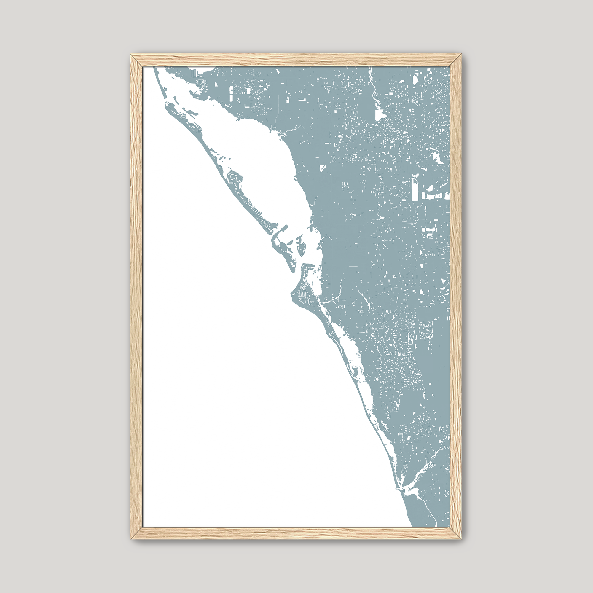 Siesta Key Coastal Map — Fine Art Print Vertical, soft-blue, Oak, 8x10