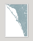 Siesta Key Coastal Map — Fine Art Print Vertical, soft-blue, White Frame, 8x10