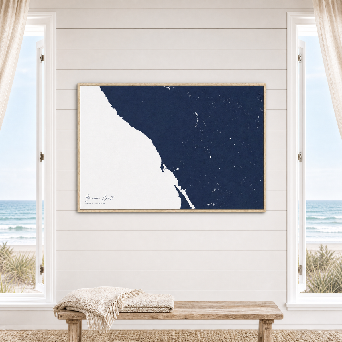 Sonoma Coast canvas map — window-scene interior