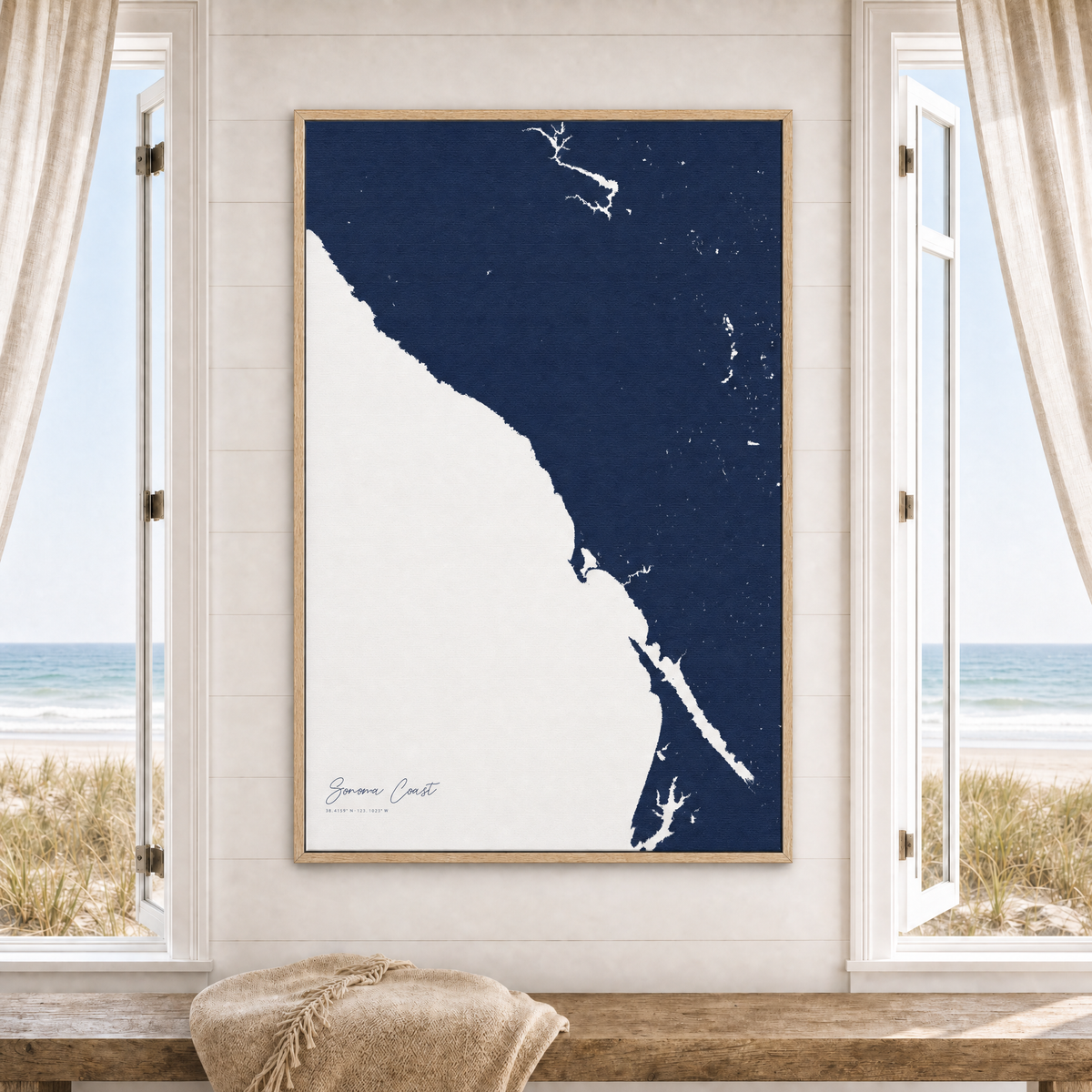 Sonoma Coast canvas map — window-scene interior