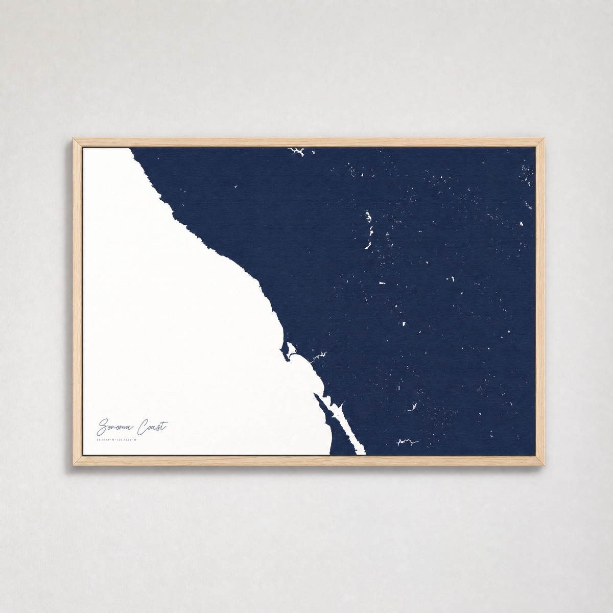 Sonoma Coast Coastal Map — Canvas Horizontal — navy, Light Wood