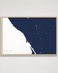 Sonoma Coast Coastal Map — Canvas Horizontal — navy, Light Wood