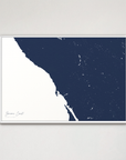 Sonoma Coast Coastal Map — Canvas Horizontal, navy, White Frame