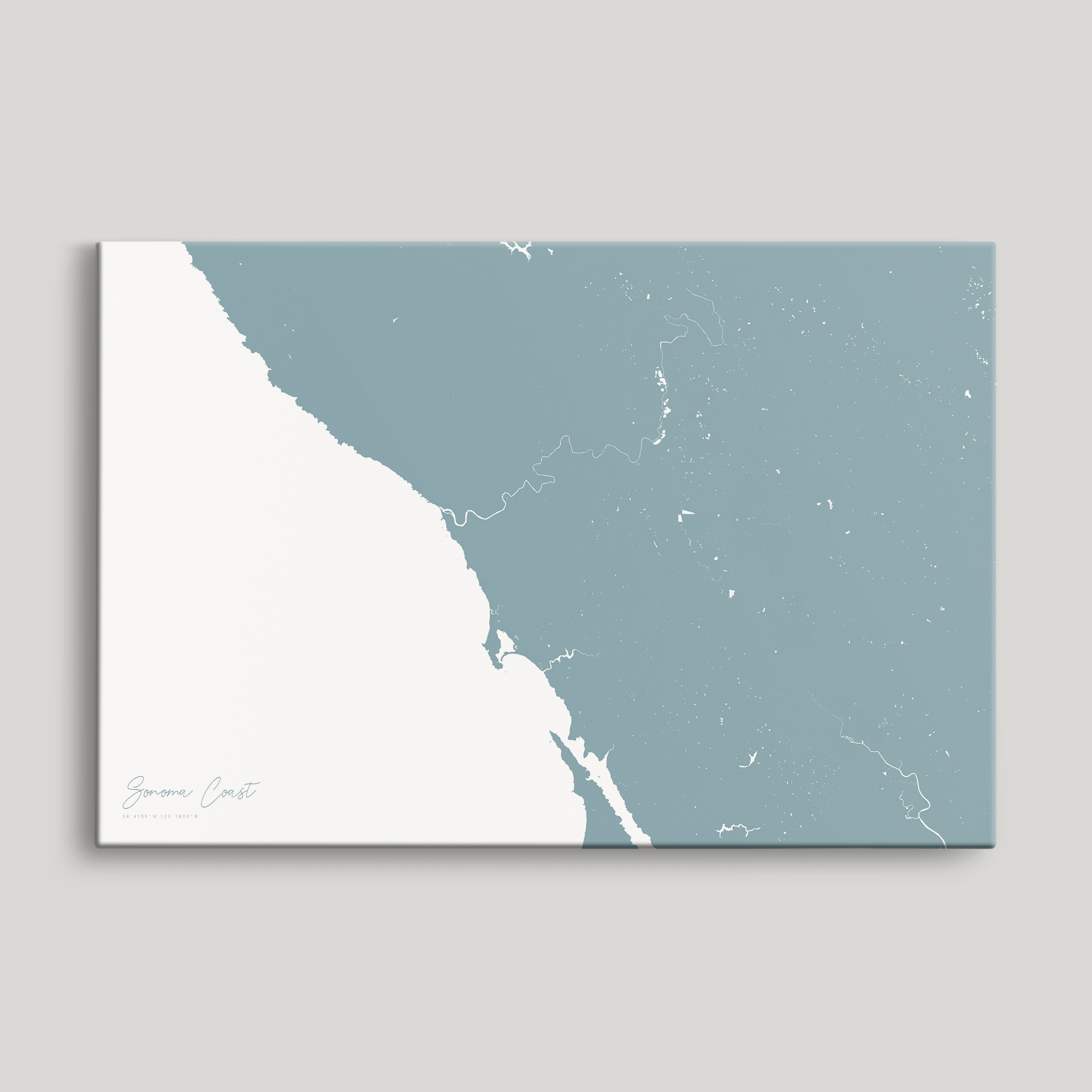 Sonoma Coast Coastal Map — Canvas Horizontal, soft-blue, No Frame
