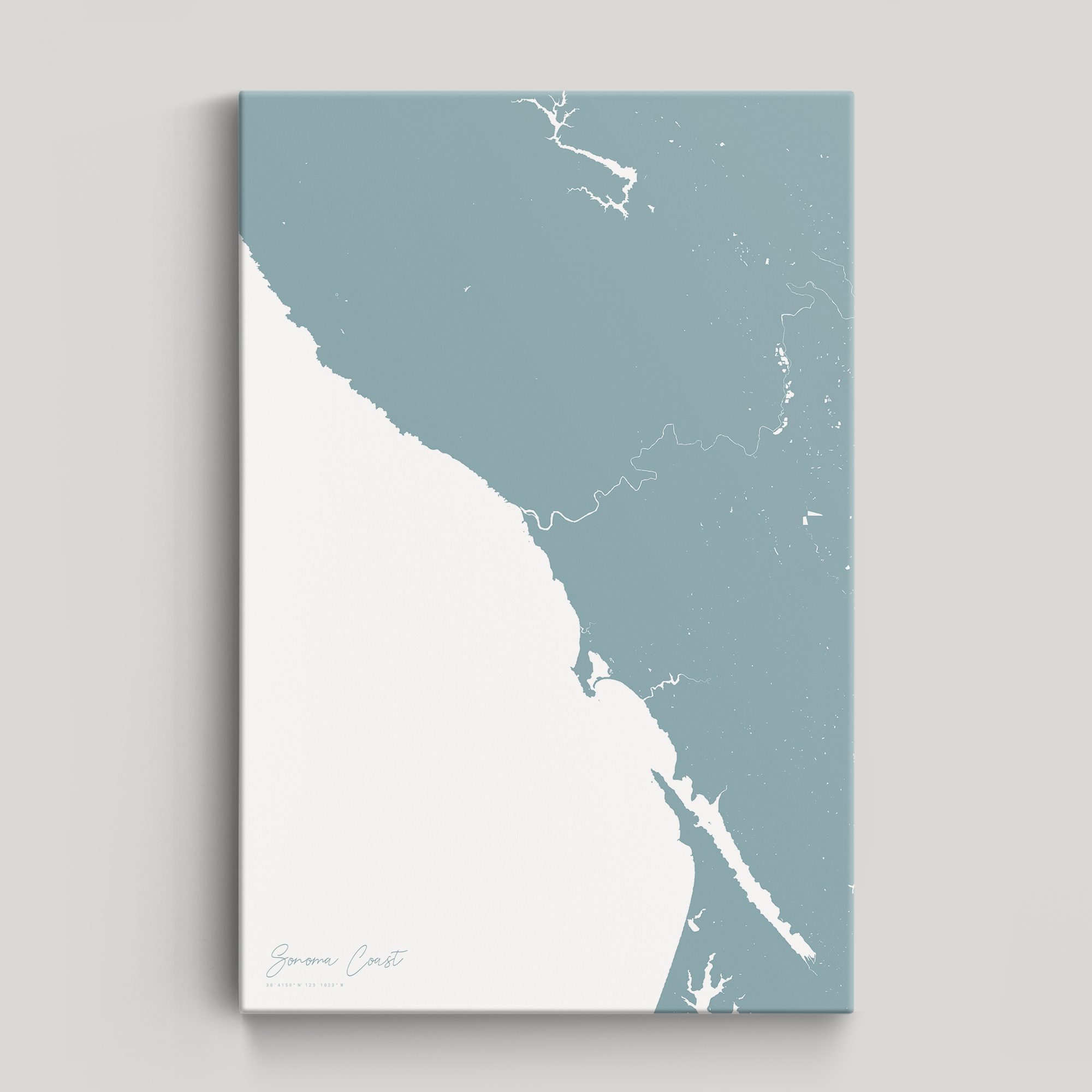Sonoma Coast Coastal Map — Canvas Vertical, soft-blue, No Frame