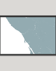 Sonoma Coast Coastal Map — Fine Art Print Horizontal, soft-blue, Black Frame, 10x8