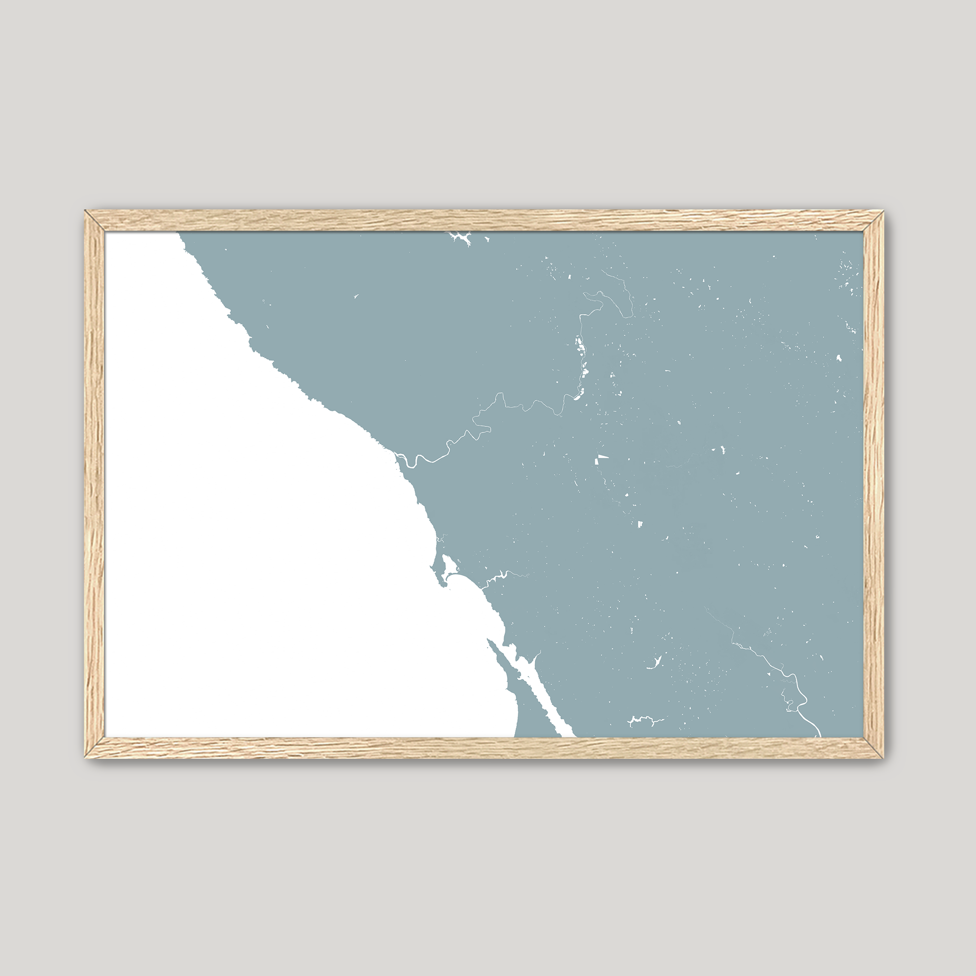 Sonoma Coast Coastal Map — Fine Art Print Horizontal, soft-blue, Oak, 10x8