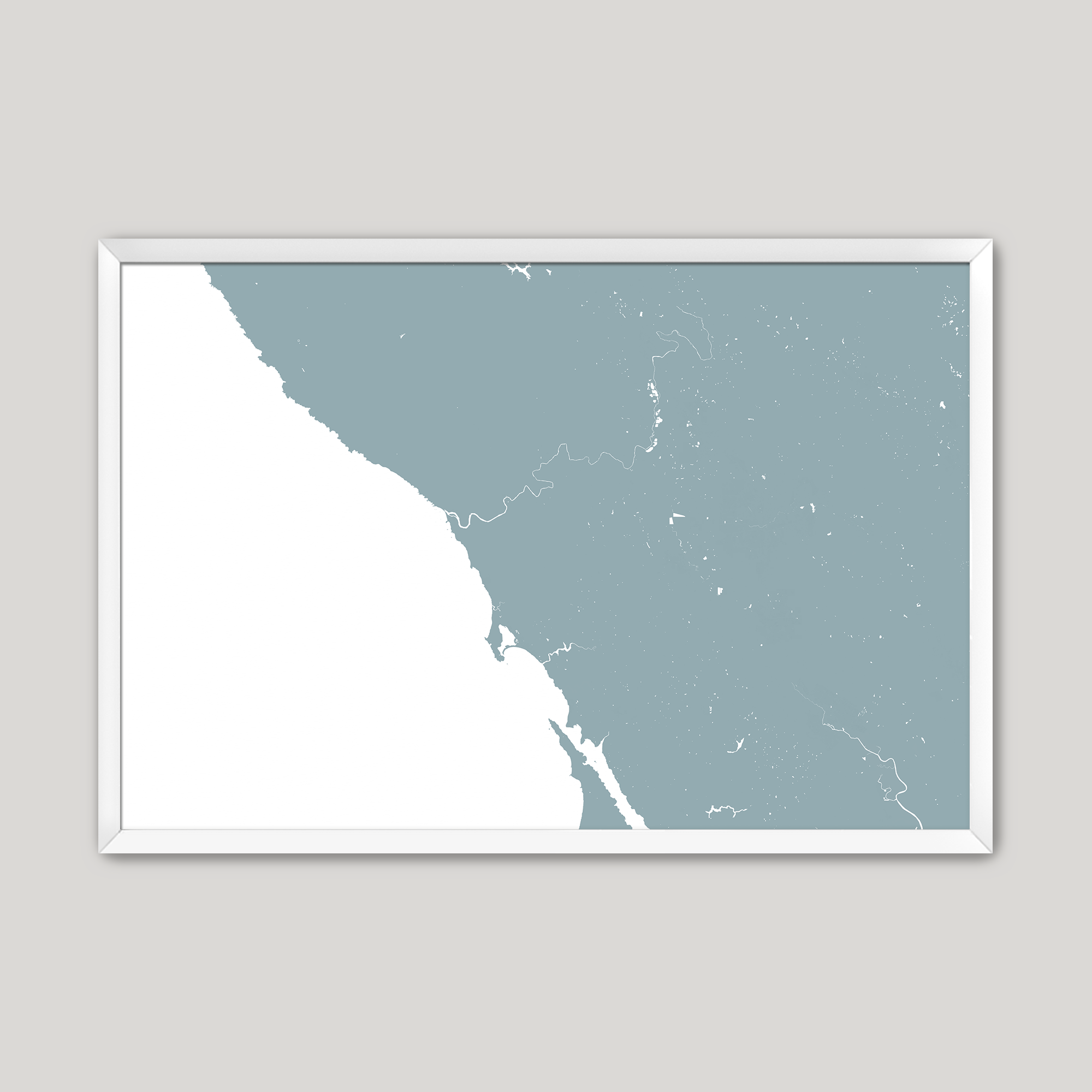 Sonoma Coast Coastal Map — Fine Art Print Horizontal, soft-blue, White Frame, 10x8
