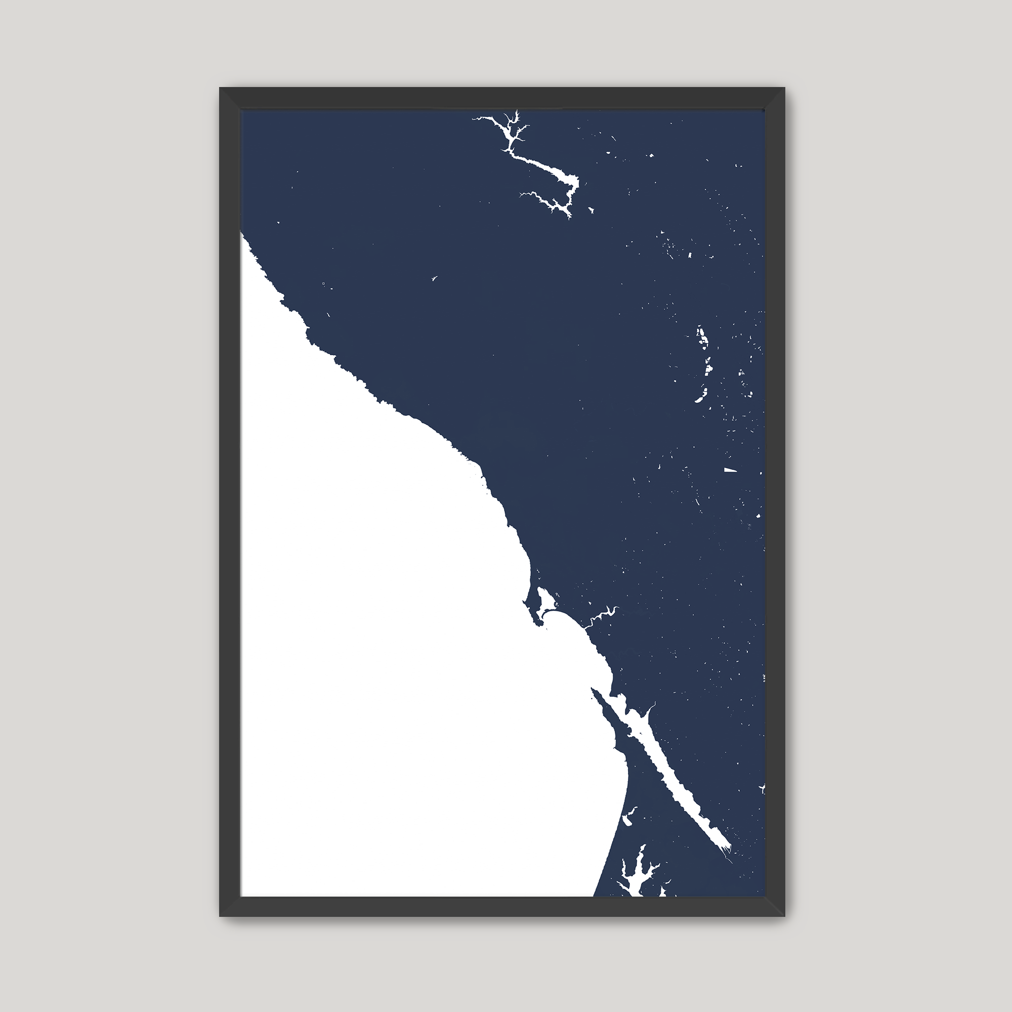 Sonoma Coast Coastal Map — Fine Art Print Vertical, navy, Black Frame, 8x10