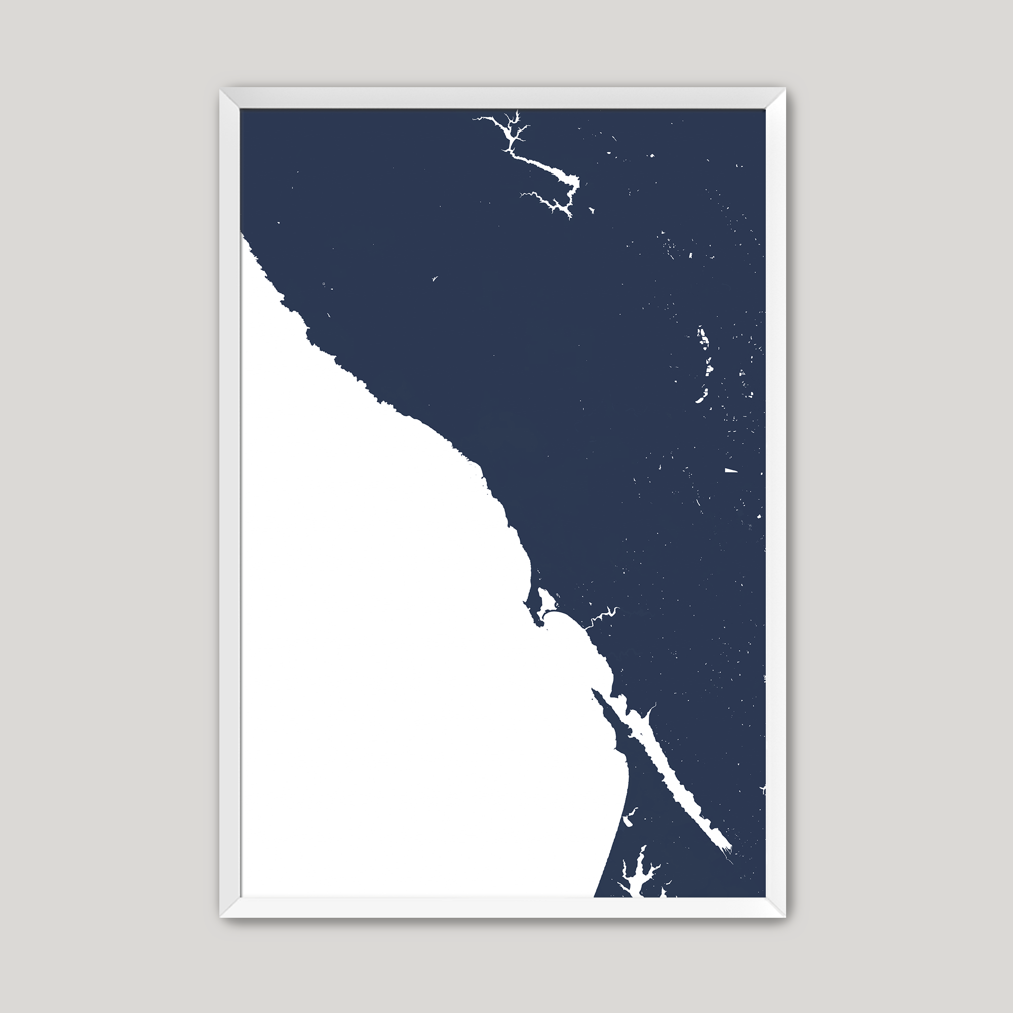 Sonoma Coast Coastal Map — Fine Art Print Vertical, navy, White Frame, 8x10