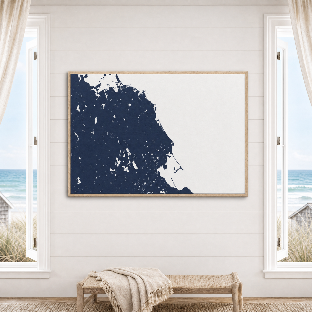 South Shore Massachusetts canvas map — window-scene interior