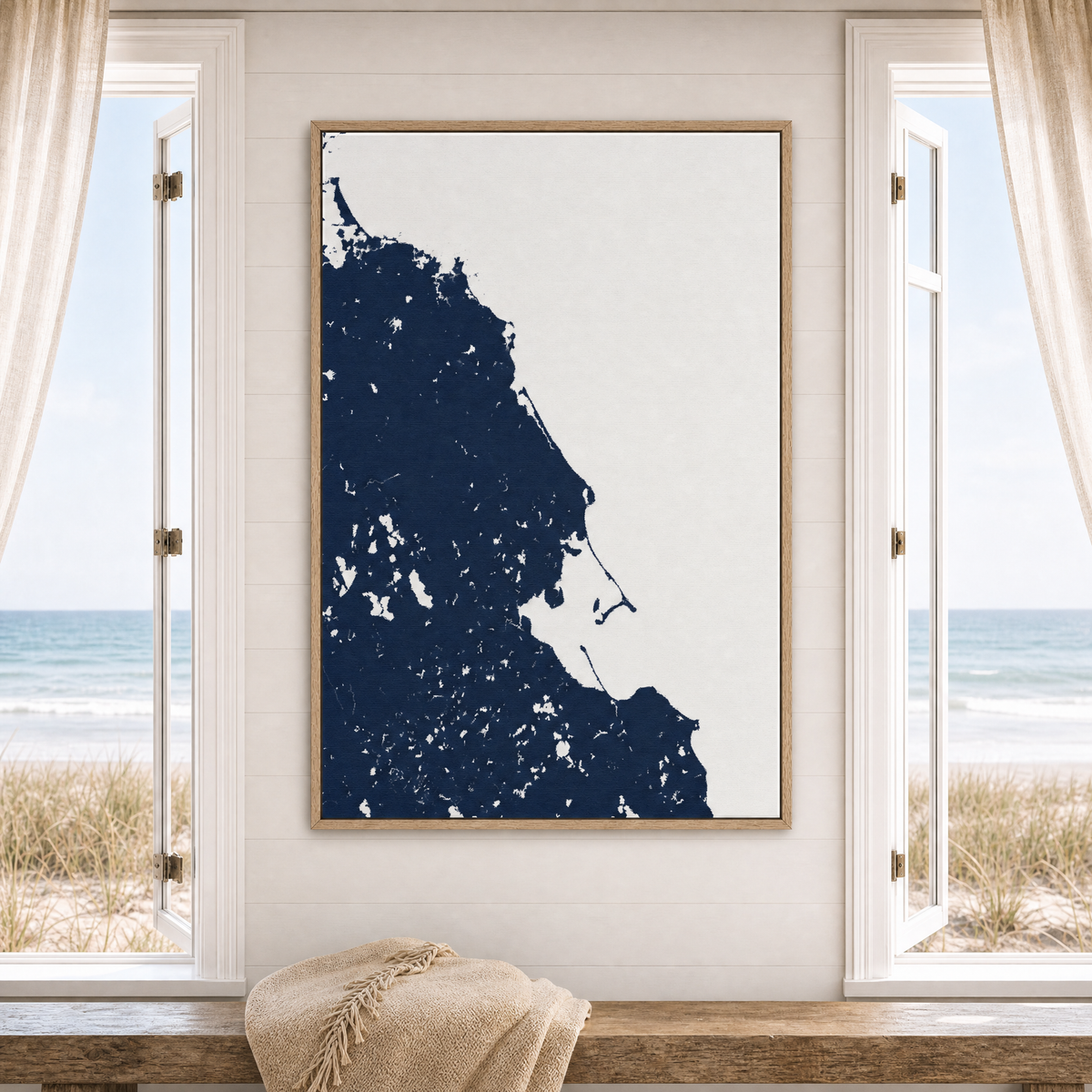 South Shore Massachusetts canvas map — window-scene interior