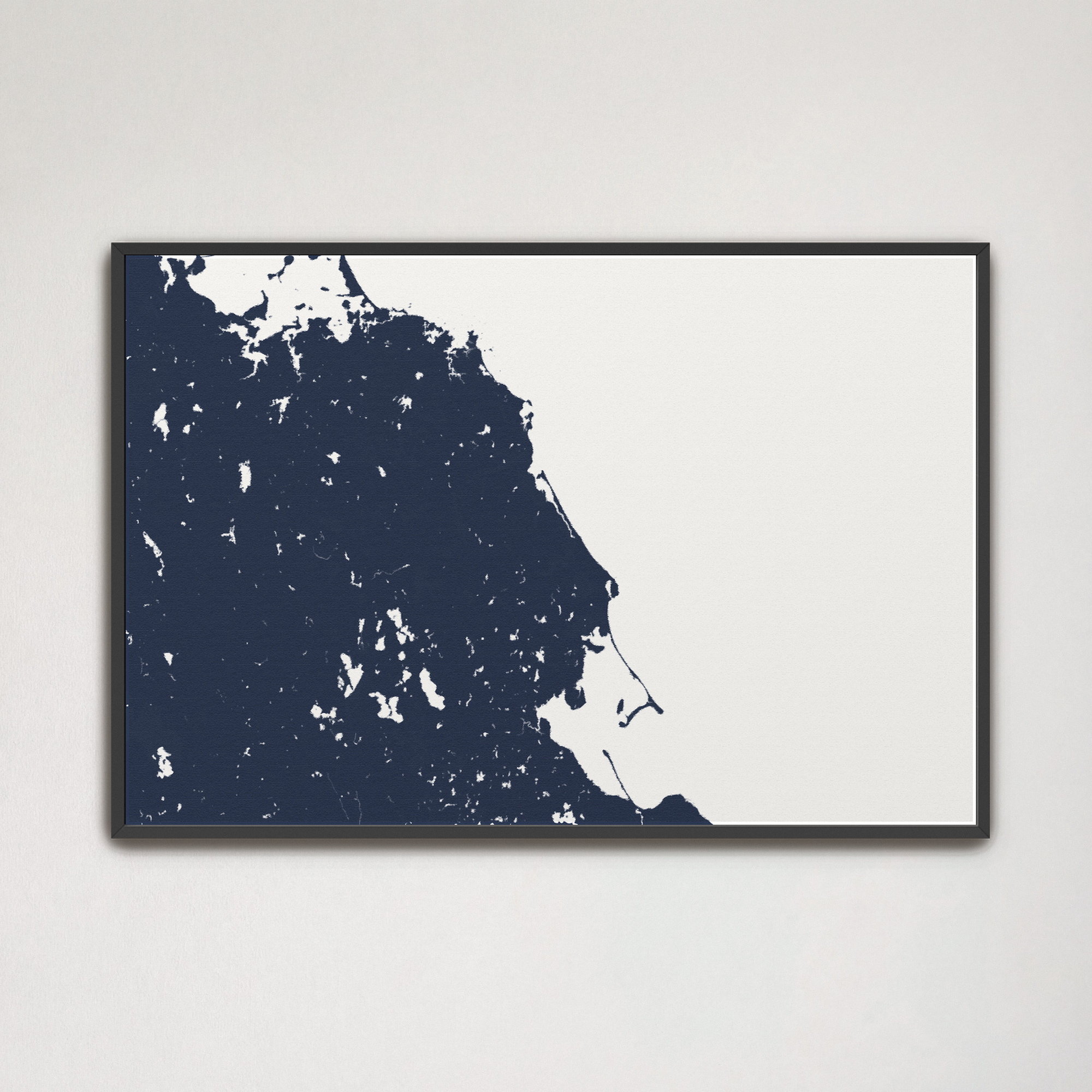 South Shore Massachusetts Coastal Map — Canvas Horizontal, navy, Black Frame, 24x16