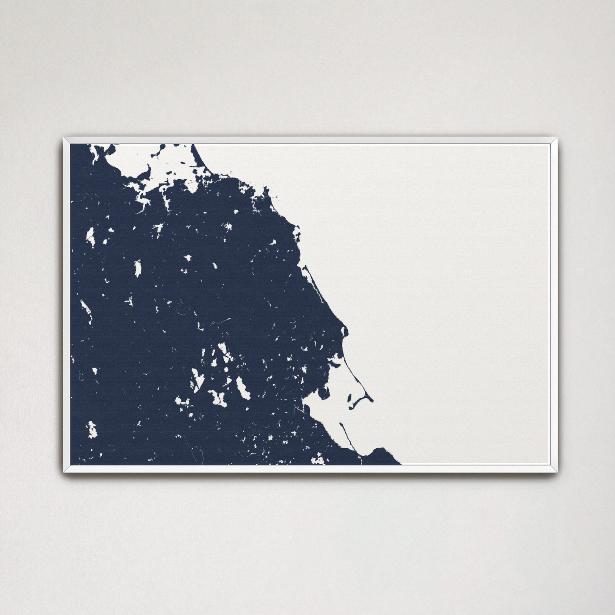 South Shore Massachusetts Coastal Map — Canvas Horizontal, navy, White Frame, 24x16