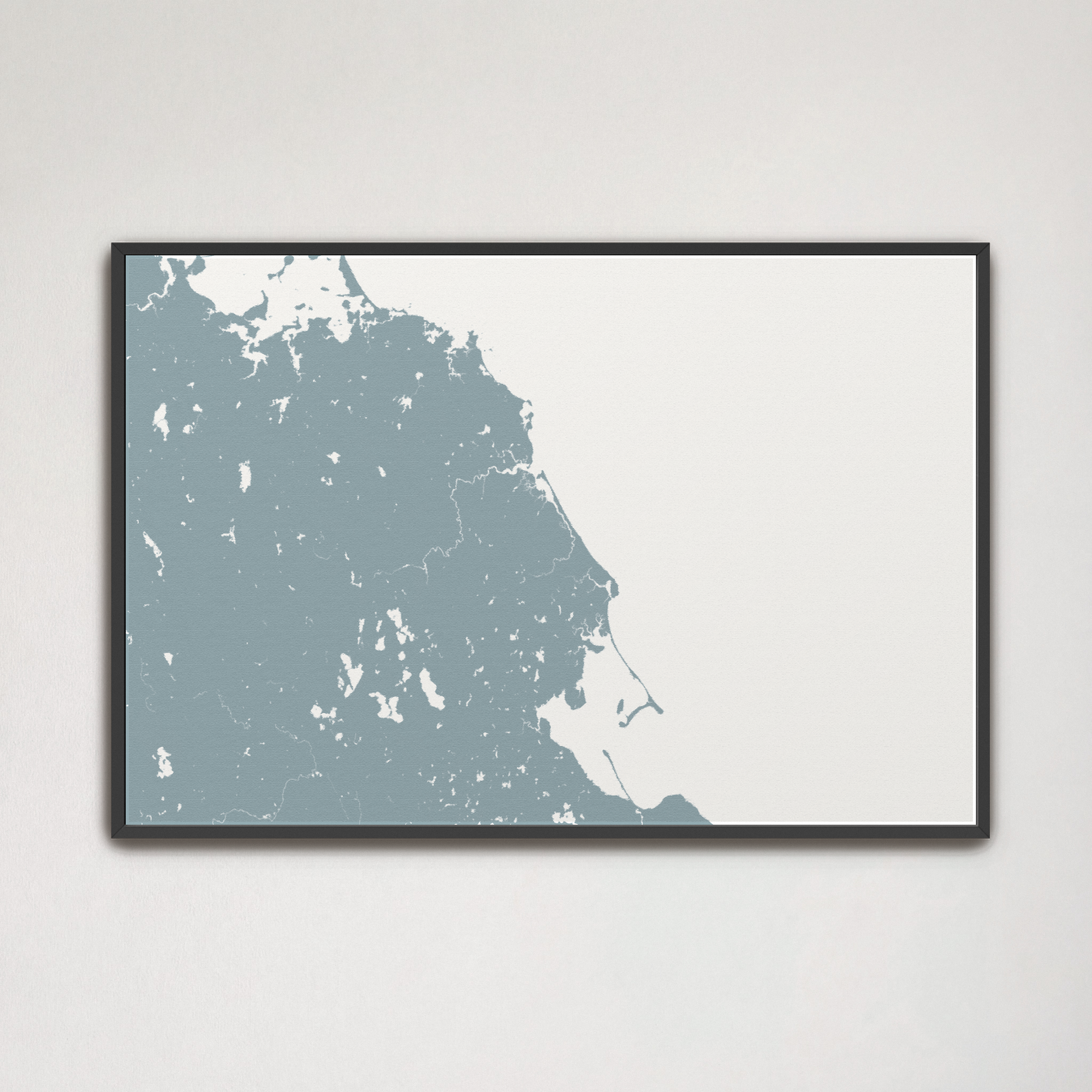 South Shore Massachusetts Coastal Map — Canvas Horizontal, soft-blue, Black Frame, 24x16