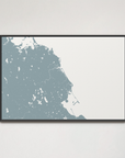 South Shore Massachusetts Coastal Map — Canvas Horizontal, soft-blue, Black Frame, 24x16